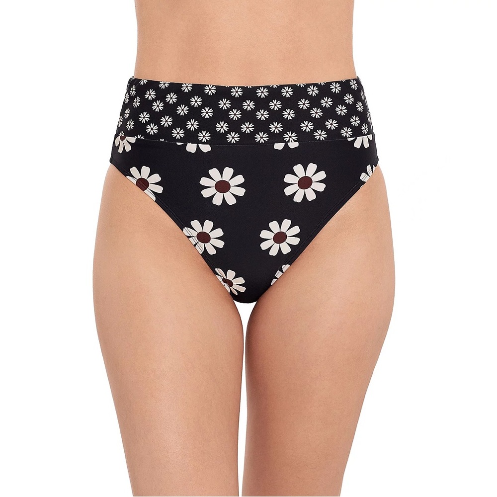 Salt + Cove Black Daisy High-Waist Bikini Bottoms